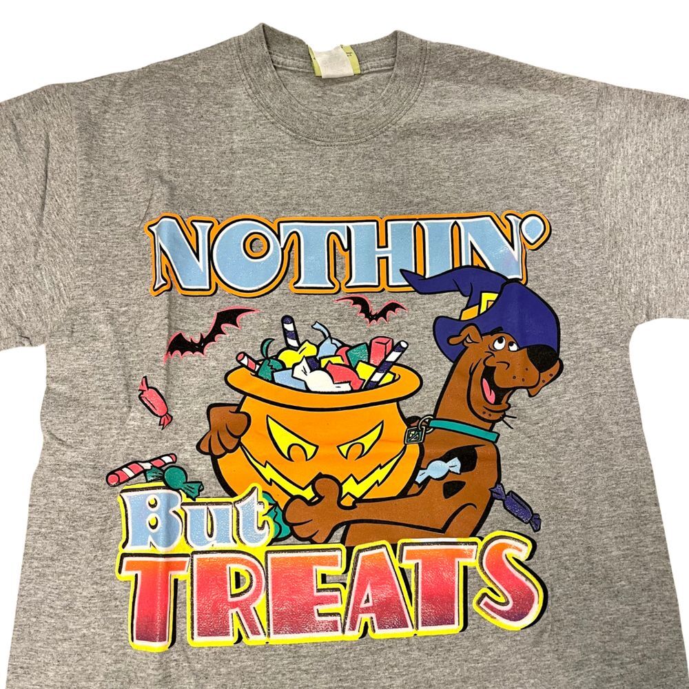 Scooby-Doo Halloween 'Nothin' But Treats' Graphic T-Shirt Gray Cotton Y2K Rare